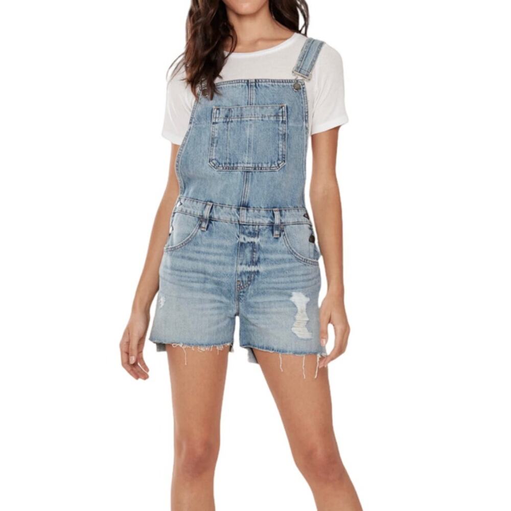 Hudson Sloan Distressed Denim Overall Shorts S